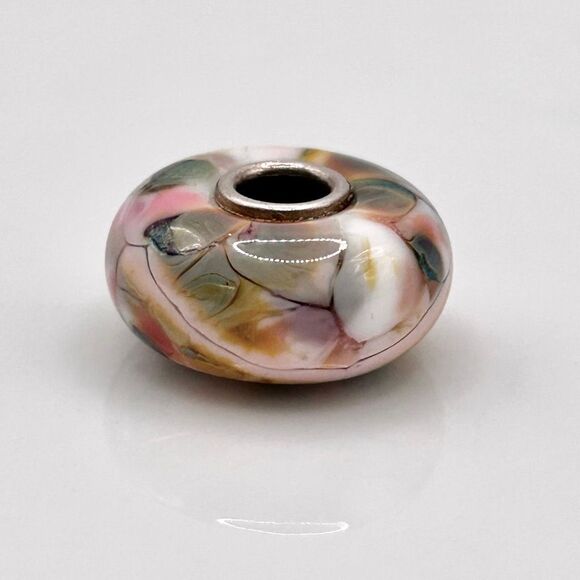 Summersday Artisan Trollbeads Style Trollstone Pale Pink Yellow GreenGray Mosaic - Picture 7 of 12